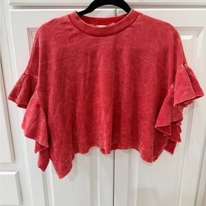 Altar'd State Red Ruffle Sleeve Blouse